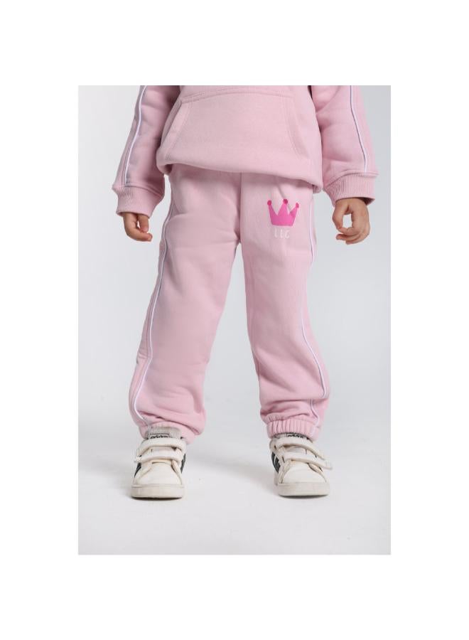 playmore Baby Girls Cotton Sweatpants – Pink with Crown Print - Image 1