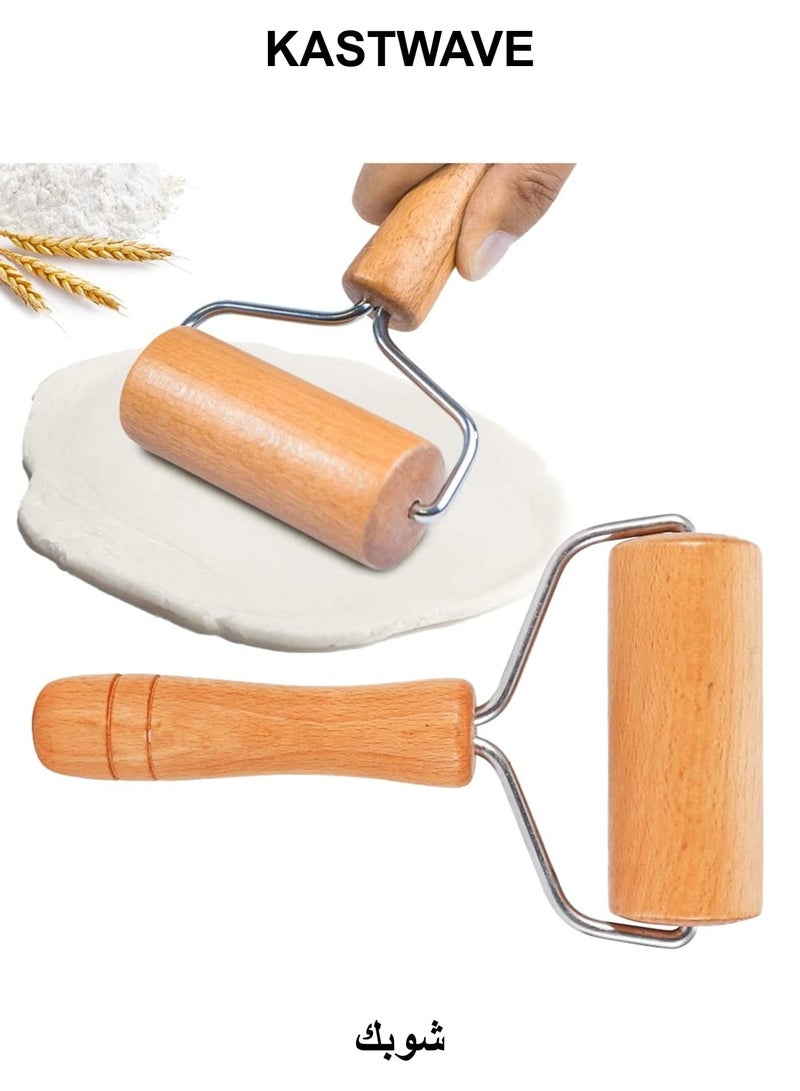 KASTWAVE Small Rolling Pin, 2 Pcs Dough Baker Roller Set, Wooden Rolling Pin, Non-Stick Wooden Dough Roller, Baking Kitchen Utensils for Pastry,Tortilla, Pizza,Cookie and More (9.5cm/3.74in) - Image 1