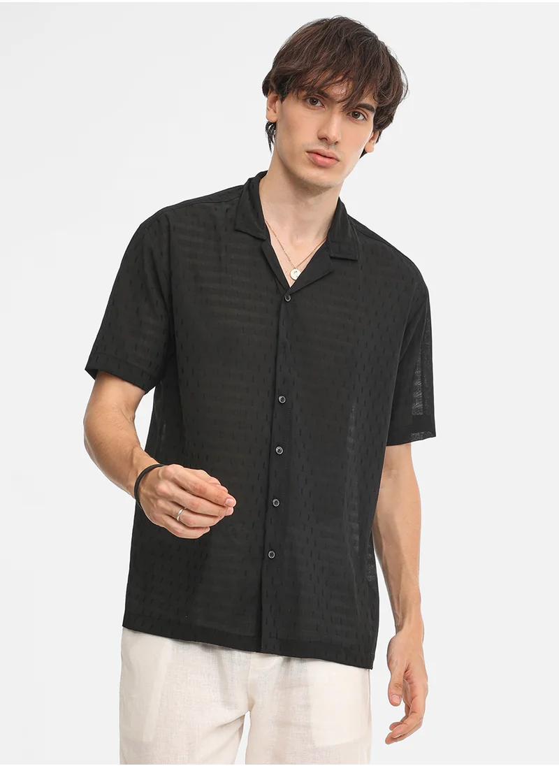 كامبوس سوترا Men's Midnight Black Oversized Woven Shirt