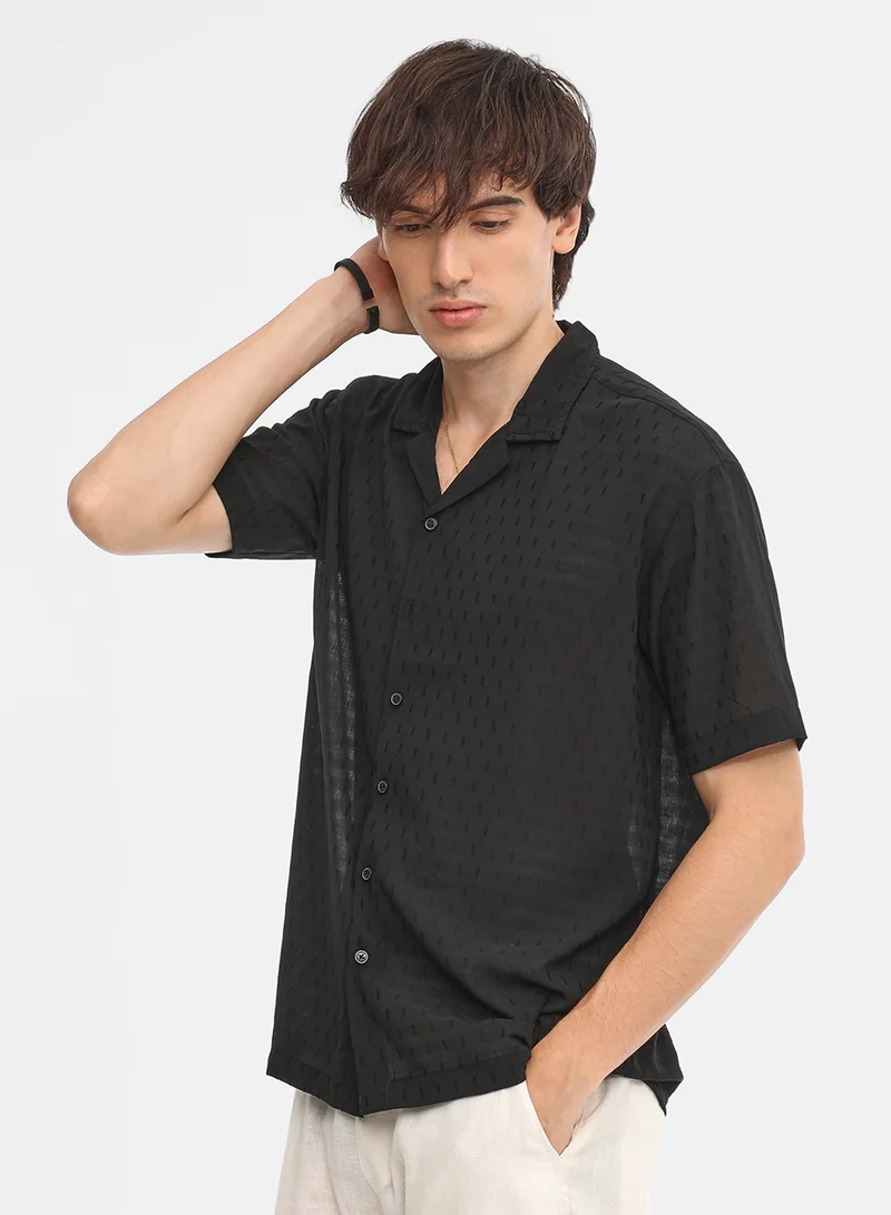 Campus Sutra Men's Midnight Black Oversized Woven Shirt