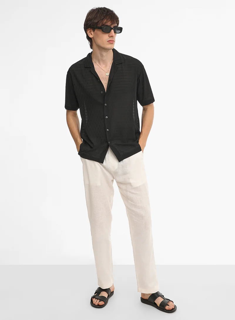 Campus Sutra Men's Midnight Black Oversized Woven Shirt