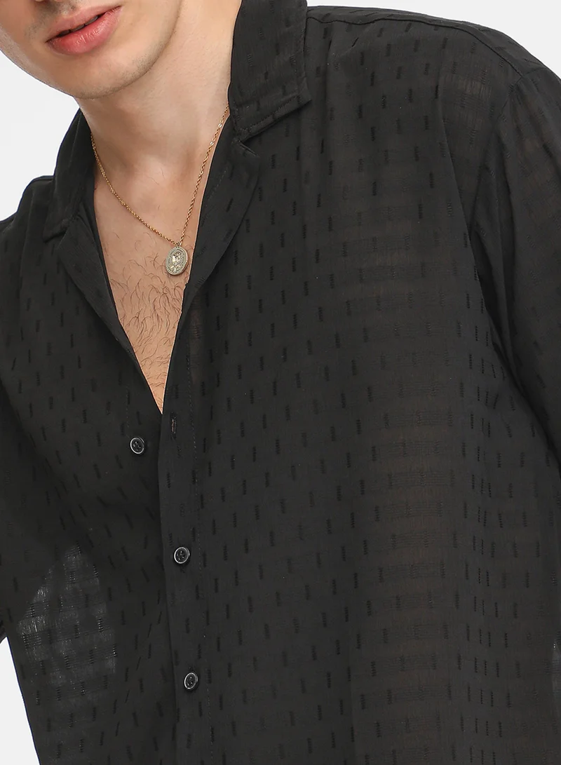 Campus Sutra Men's Midnight Black Oversized Woven Shirt