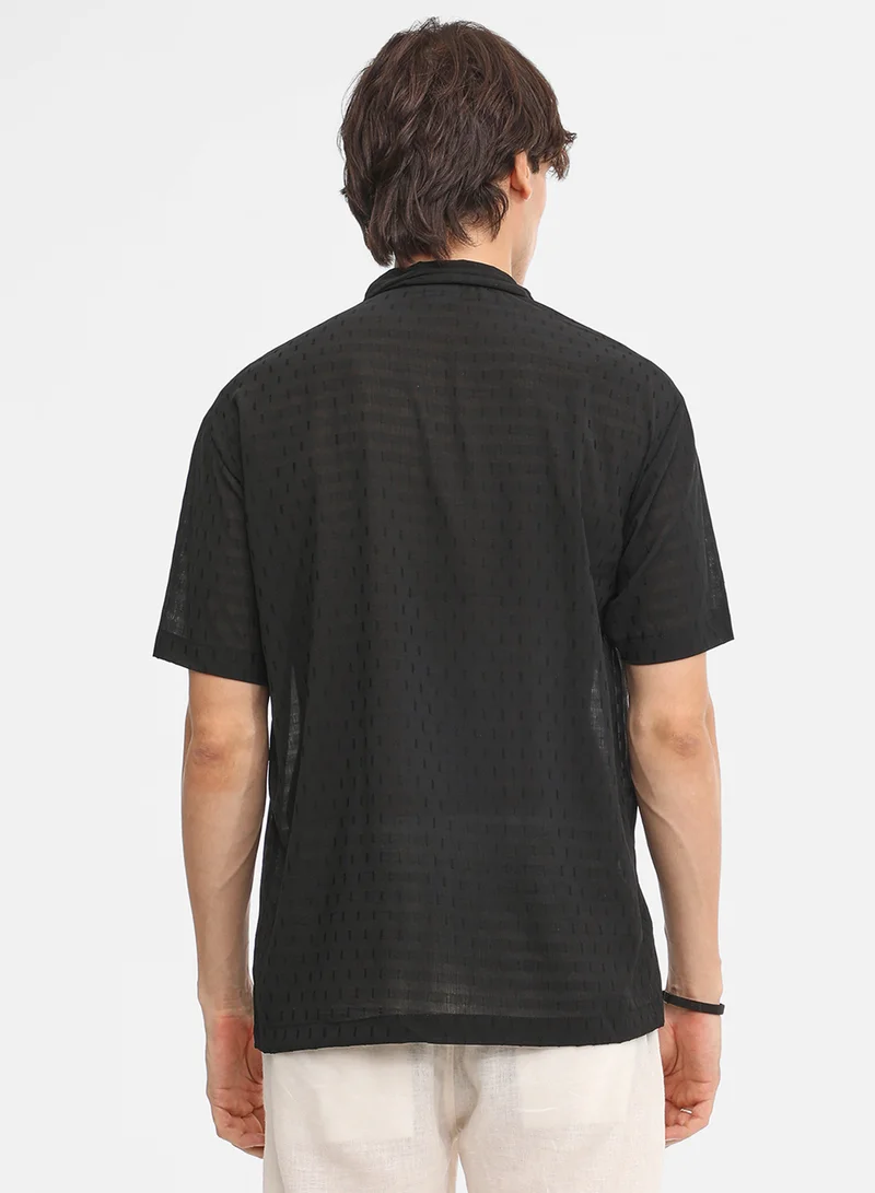 Campus Sutra Men's Midnight Black Oversized Woven Shirt