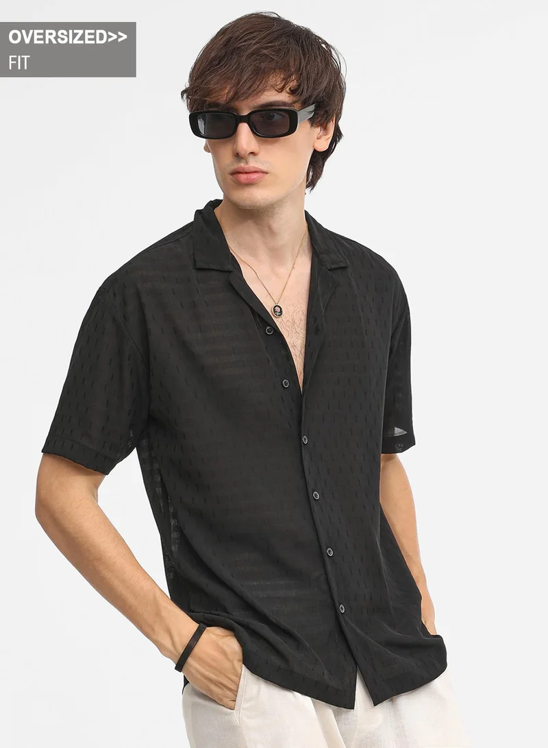 كامبوس سوترا Men's Midnight Black Oversized Woven Shirt