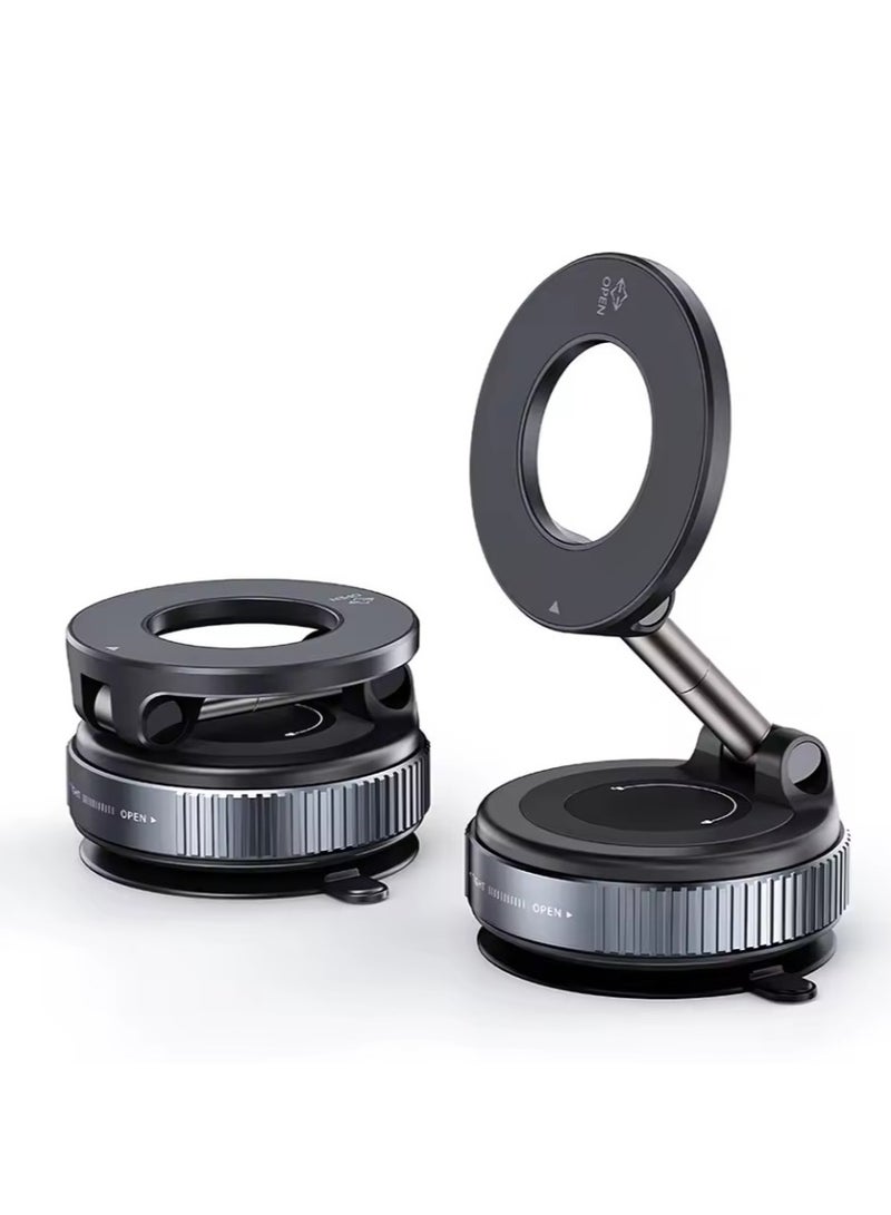 Lukadah Vacuum Suction Magnetic Car Phone Holder, 360° Rotatable & Folding Phone Mount with Strong Grip, Hands-Free Use in Car, Gym, Home, for Magsafe Phones & Android (Black, Includes 2 Magnet Rings)  - Image 1