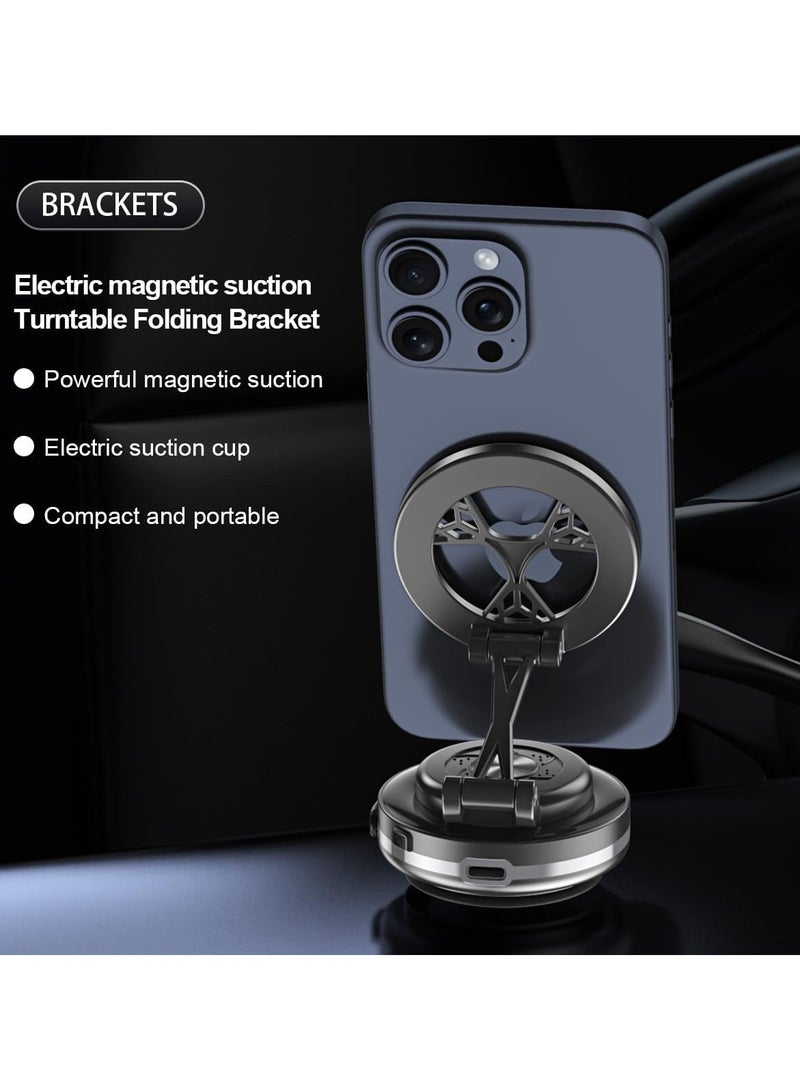Lukadah Vacuum Suction Magnetic Car Phone Holder, 360° Rotatable & Folding Phone Mount with Strong Grip, Hands-Free Use in Car, Gym, Home, for Magsafe Phones & Android (Black, Includes 2 Magnet Rings)  - Image 5