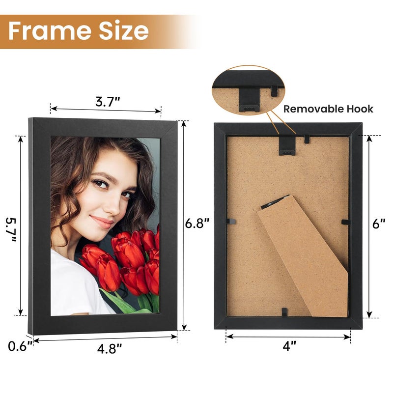 LBECUA 4x6 Picture Frame Set of 2, Wooden Picture Frames with HD Plexiglass Display Photo 4x6, Horizontal and Vertical for Wall and Tabletop, Black - Image 2