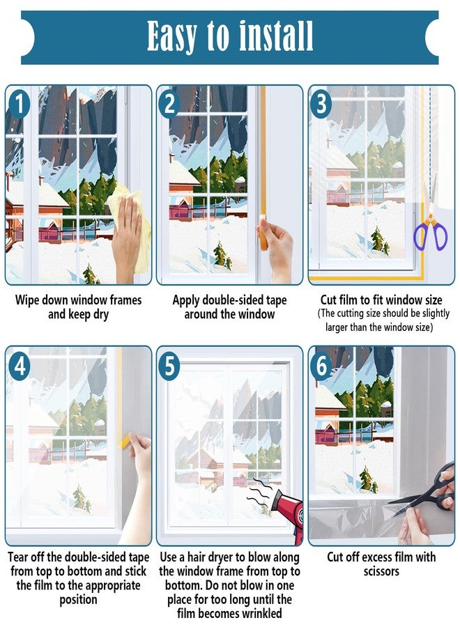 Phoncoo Window Insulation Kit, 87 × 394 Inch Plastic Window Coverings for Winter, Thicken Window Shrink Film Insulator Kit Windows Waterproof Winterizing with 3 Double-Sided Tape for 3 Pcs 7 x 9 Ft Windows - Image 4