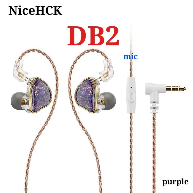 Nicehck DB2 Hi-Fi 1dd+1ba Hybrid Dual-Driver Wired In-Ear Monitor Earphones, 0.78 2-Pin, With Mic, Purple - Image 1