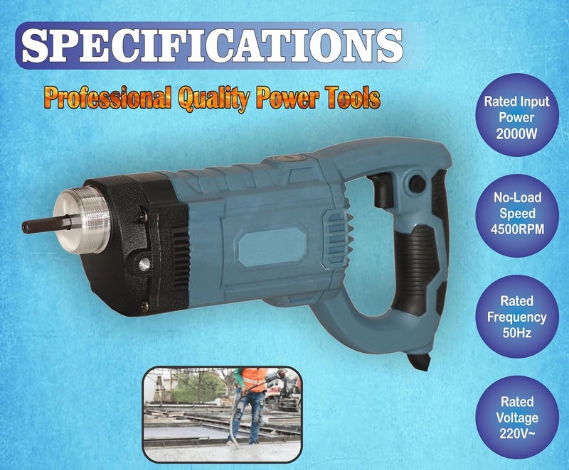 Digital Craft Digital Craft Handheld Concrete Vibrator Electric Vibrating Tool Without SHAFT ROD for Various Concrete Construction Vibrator Machine 2000WClaw Hammer 250Gms8Inch Pincer Plier  - Image 2