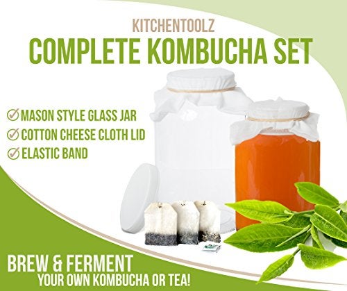 kitchentoolz 1 Gallon Glass Wide Mouth Kombucha Brewing Mason Jar - Home Brewing and Fermenting Kit with Cotton Cloth Filter, Rubber Band and Plastic Lid (1 Jar) - Image 4