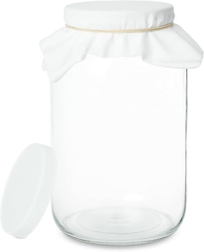 kitchentoolz 1 Gallon Glass Wide Mouth Kombucha Brewing Mason Jar - Home Brewing and Fermenting Kit with Cotton Cloth Filter, Rubber Band and Plastic Lid (1 Jar) - Image 1