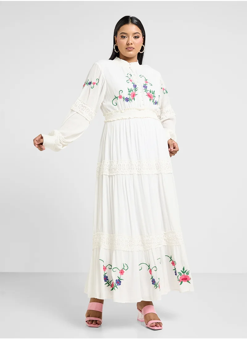 Ella Plus Embroidered Tiered Detail Dress