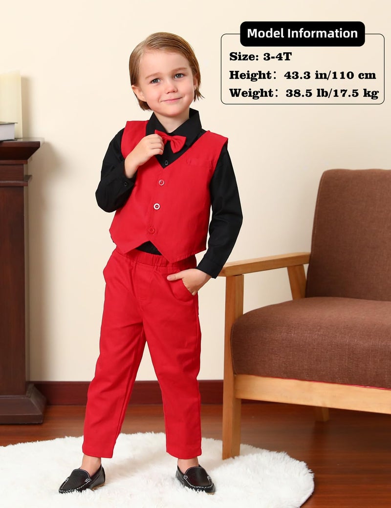 A&J DESIGN Christmas Outfit Toddler Boy Red Suit Valentine Wedding Formal Gentleman Tuxedo Set Black 2-3T - Image 2