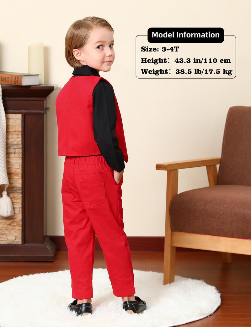 A&J DESIGN Christmas Outfit Toddler Boy Red Suit Valentine Wedding Formal Gentleman Tuxedo Set Black 2-3T - Image 3