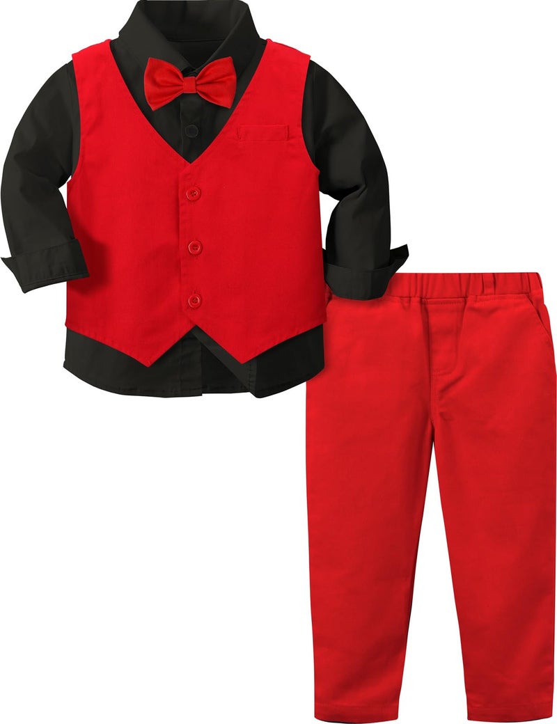 A&J DESIGN Christmas Outfit Toddler Boy Red Suit Valentine Wedding Formal Gentleman Tuxedo Set Black 2-3T - Image 1