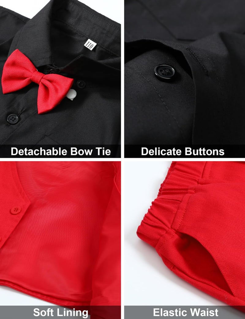 A&J DESIGN Christmas Outfit Toddler Boy Red Suit Valentine Wedding Formal Gentleman Tuxedo Set Black 2-3T - Image 5