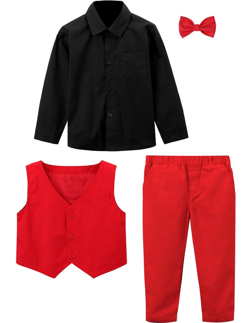 A&J DESIGN Christmas Outfit Toddler Boy Red Suit Valentine Wedding Formal Gentleman Tuxedo Set Black 2-3T - Image 4
