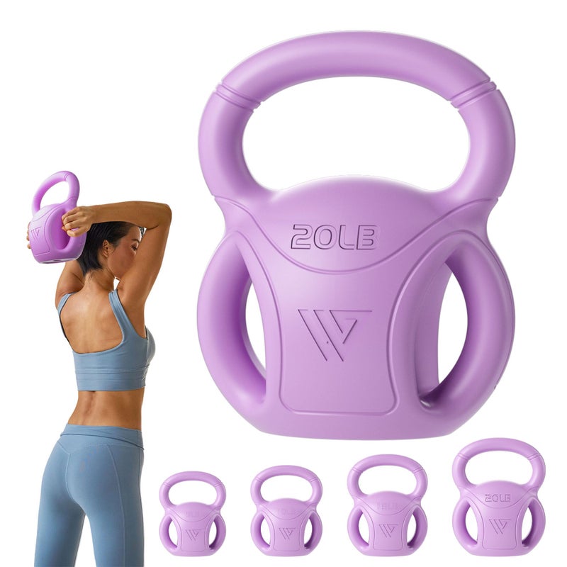 RUNWE 20 lb Kettlebell Weight with Three-handles for Weightlifting, Conditioning and Core Training for Women Men Home Gym [Purple] - Image 1