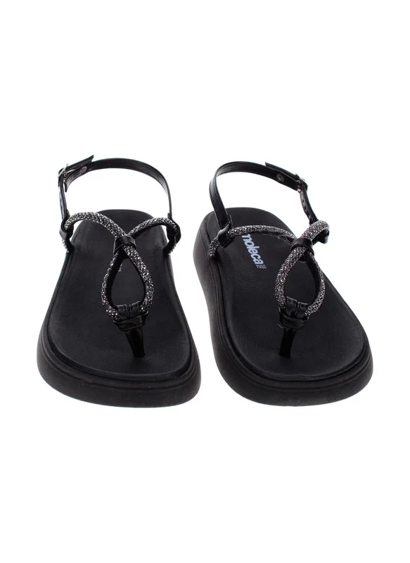 موليكا Moleca Ladies Flat Sandals Black | Made In Brazil