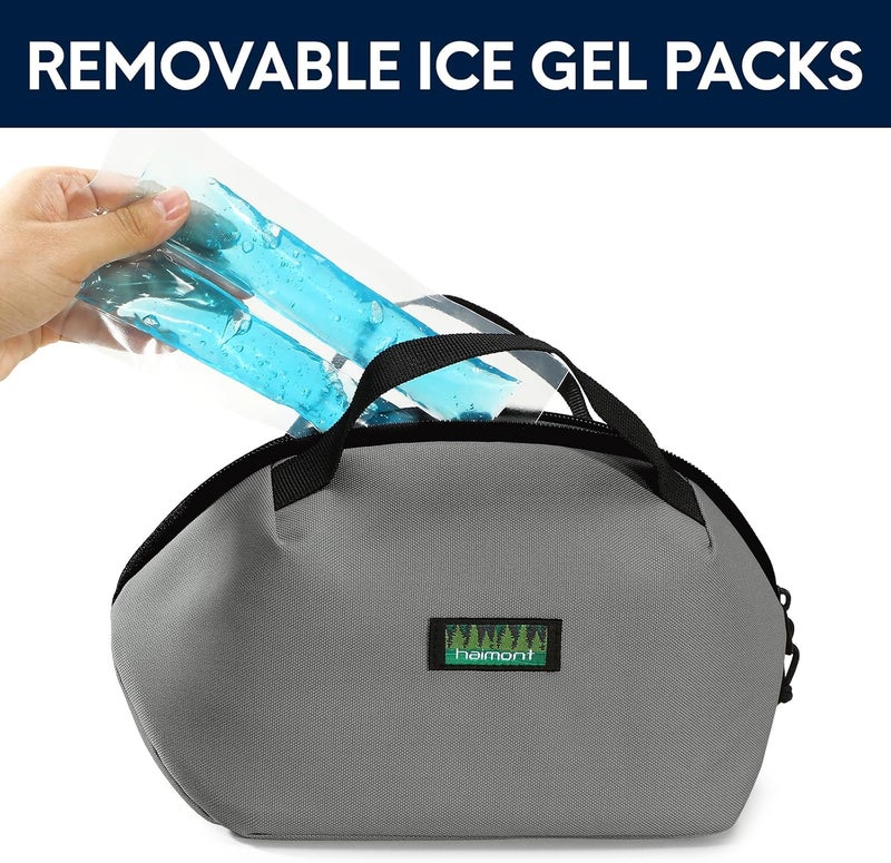Haimont Freezable Small Cooler Bag Lunch Coolers, Mini Reuse Snack Freezer Bags for Office Airplane, Foldable Insulated Bag to-Go Food Containers with Zip Closure, Gray - Image 3
