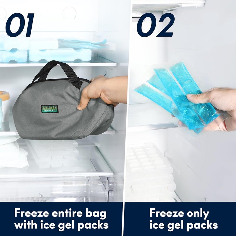 Haimont Freezable Small Cooler Bag Lunch Coolers, Mini Reuse Snack Freezer Bags for Office Airplane, Foldable Insulated Bag to-Go Food Containers with Zip Closure, Gray - Image 2
