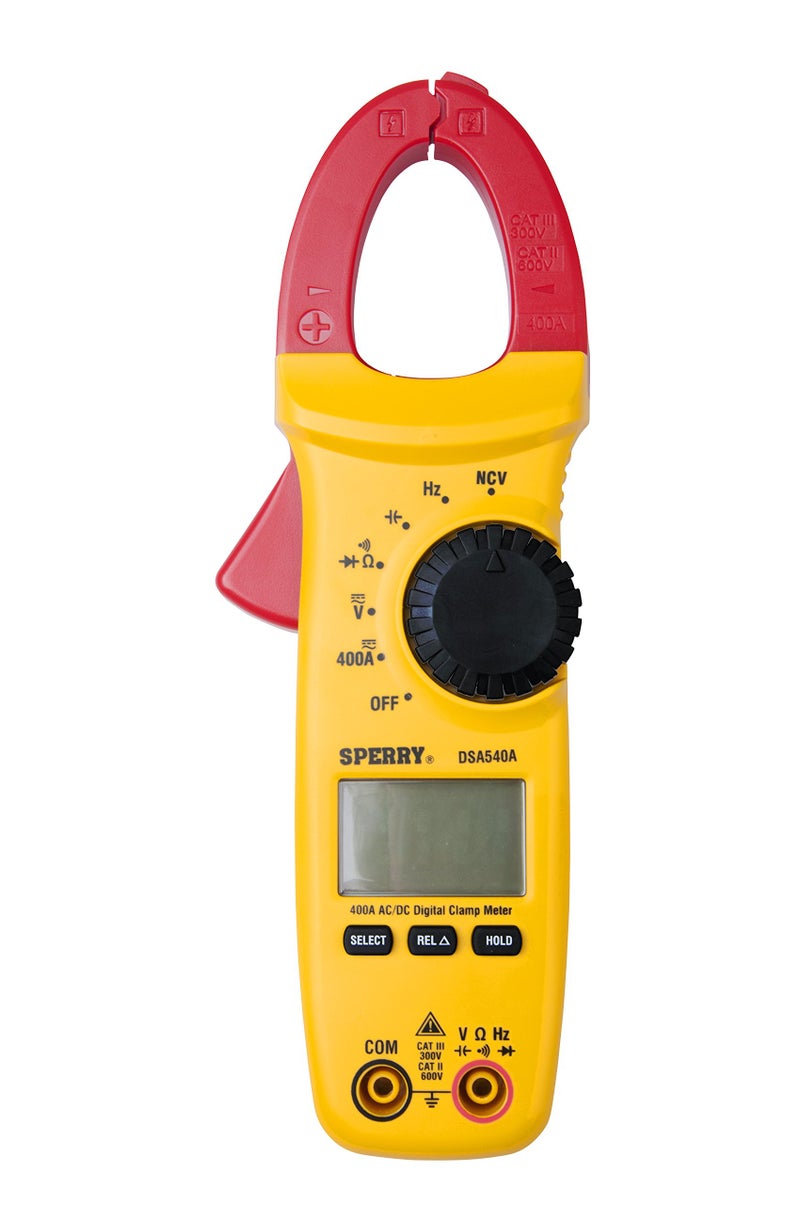Sperry Instruments DSA540A 6 Function Digital Snap-Around Clamp Meter, Clamp-On AC / DC Voltage, 400 AMP Meter, AC / DC Current Reading, Reads Panel & Outlet Voltage, Includes Carrying Case, Black & Yellow - Image 1