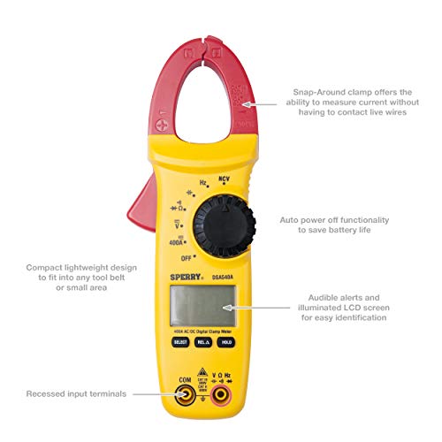 Sperry Instruments DSA540A 6 Function Digital Snap-Around Clamp Meter, Clamp-On AC / DC Voltage, 400 AMP Meter, AC / DC Current Reading, Reads Panel & Outlet Voltage, Includes Carrying Case, Black & Yellow - Image 3
