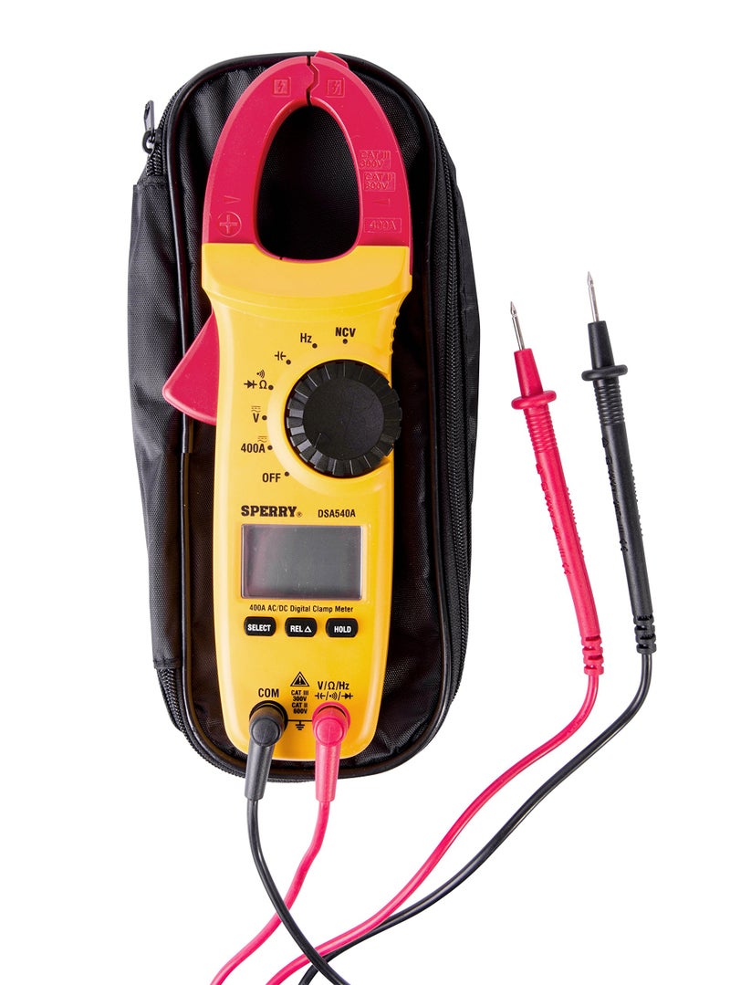 Sperry Instruments DSA540A 6 Function Digital Snap-Around Clamp Meter, Clamp-On AC / DC Voltage, 400 AMP Meter, AC / DC Current Reading, Reads Panel & Outlet Voltage, Includes Carrying Case, Black & Yellow - Image 2