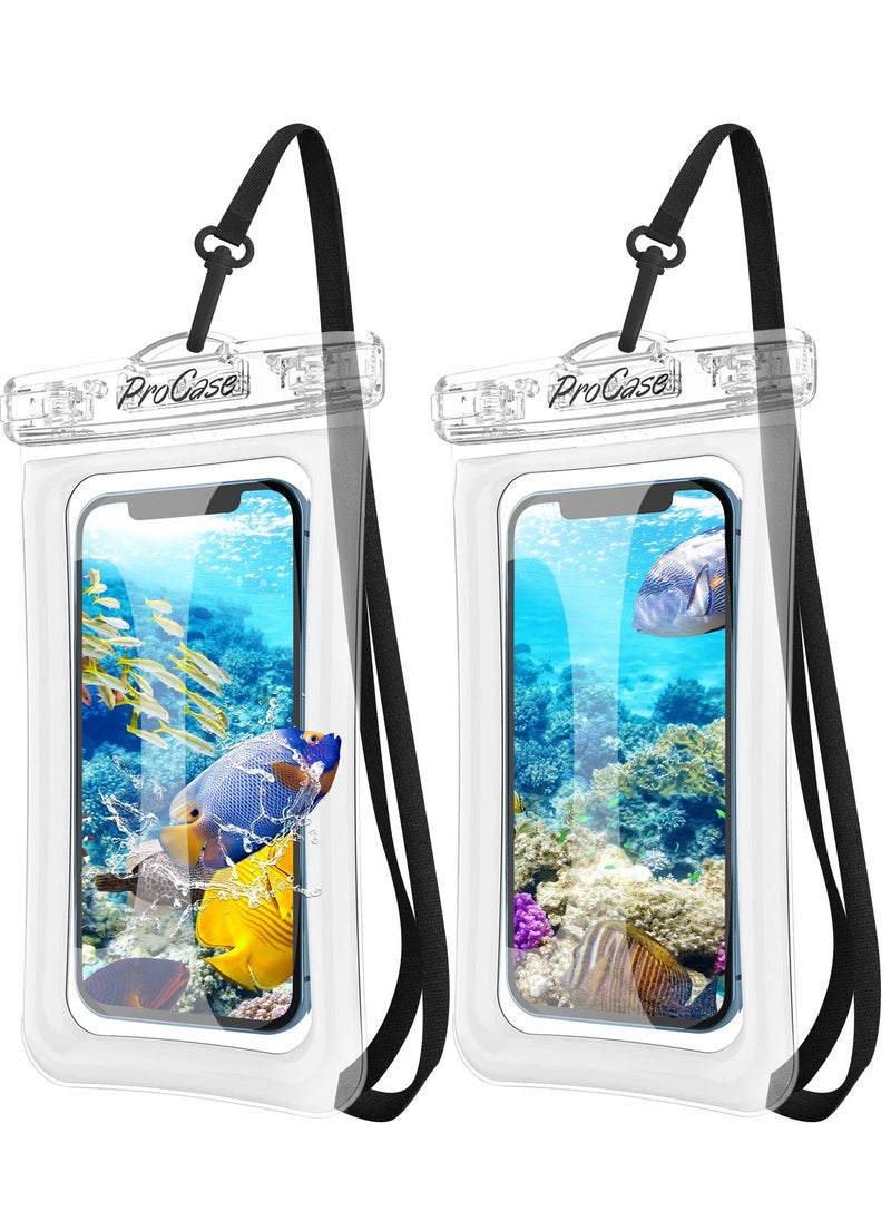 Procases Floating Waterproof Phone Pouch Universal Float Underwater Dry Bag Case for iPhone 13 Pro Max Beach Swimming 2 Pack Clear  - Image 1