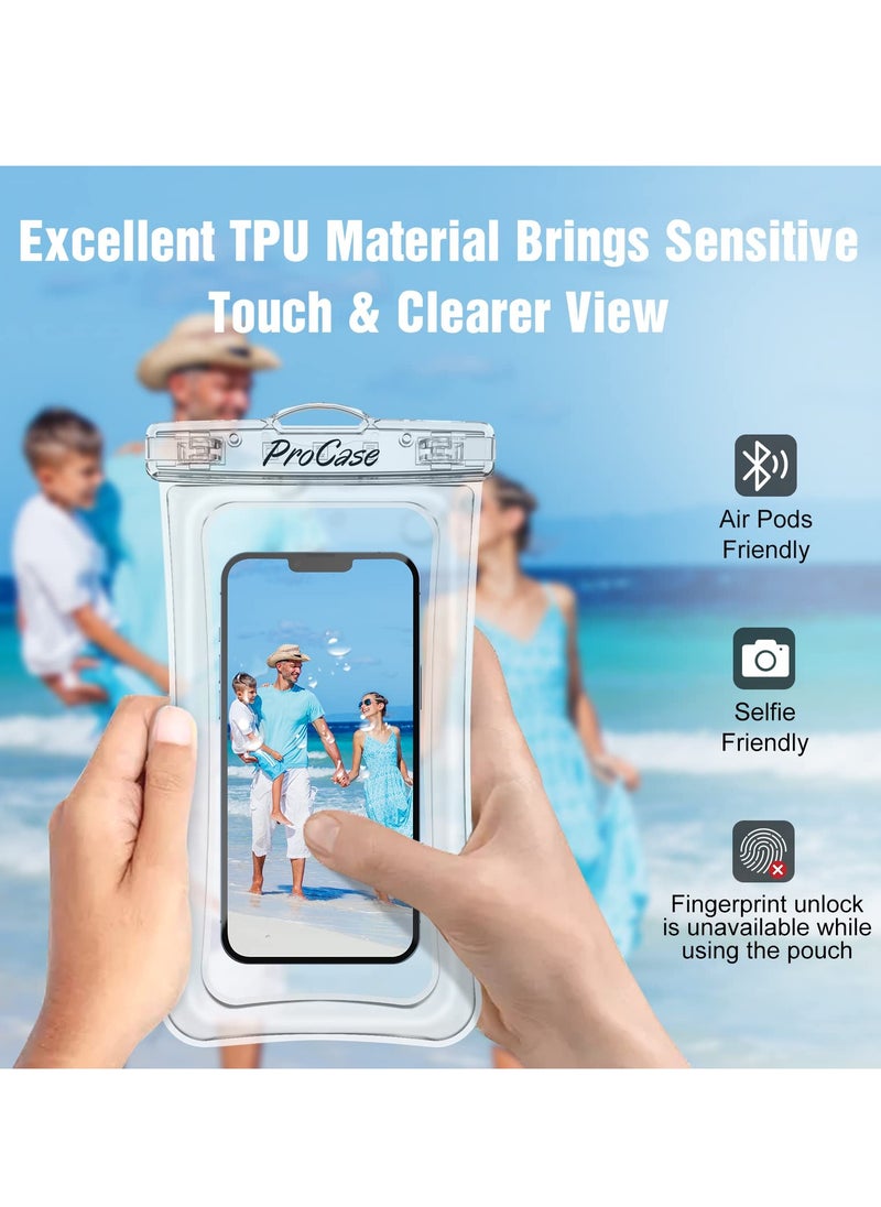 Procases Floating Waterproof Phone Pouch Universal Float Underwater Dry Bag Case for iPhone 13 Pro Max Beach Swimming 2 Pack Clear  - Image 3