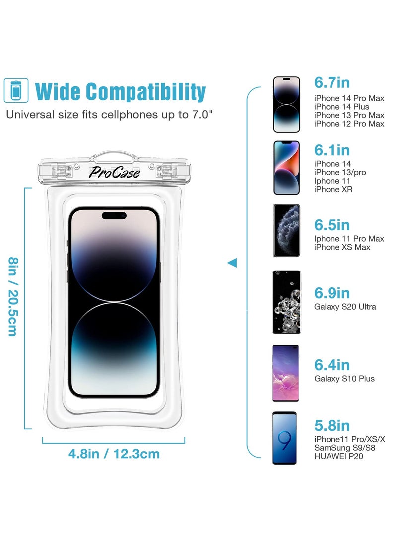 Procases Floating Waterproof Phone Pouch Universal Float Underwater Dry Bag Case for iPhone 13 Pro Max Beach Swimming 2 Pack Clear  - Image 4