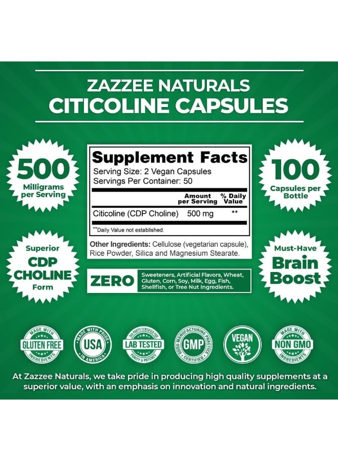 Zazzee Naturals Vegan, Non-GMO and All-Natural Citicoline CDP Choline 120 Veggie Capsules (300mg) - Image 3
