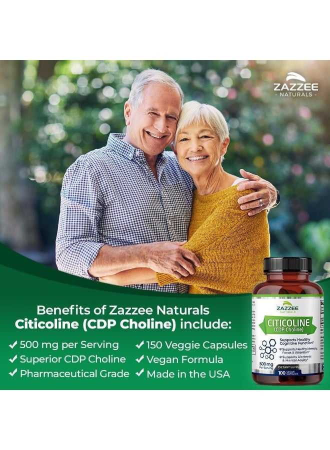 Zazzee Naturals Vegan, Non-GMO and All-Natural Citicoline CDP Choline 120 Veggie Capsules (300mg) - Image 2
