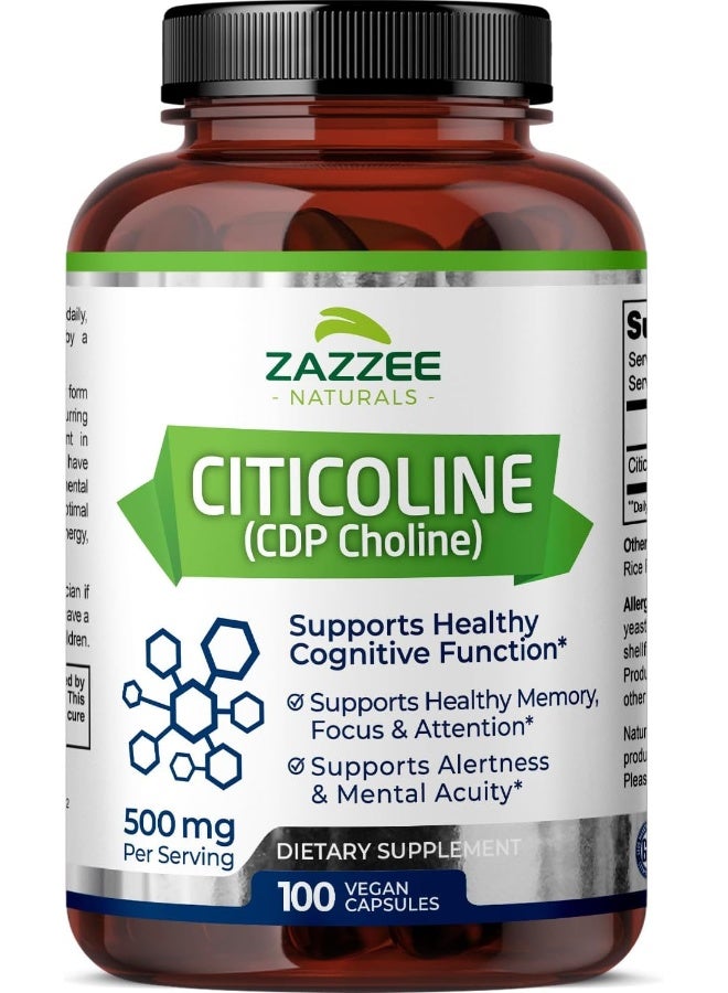 Zazzee Naturals Vegan, Non-GMO and All-Natural Citicoline CDP Choline 120 Veggie Capsules (300mg) - Image 1