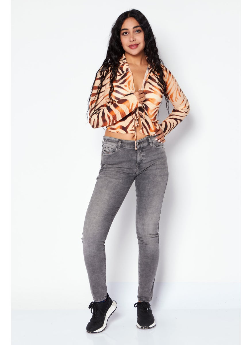 Bershka - Women Spread Collar Long  Sleeves Animal Print Top, Brown Combo - Image 1