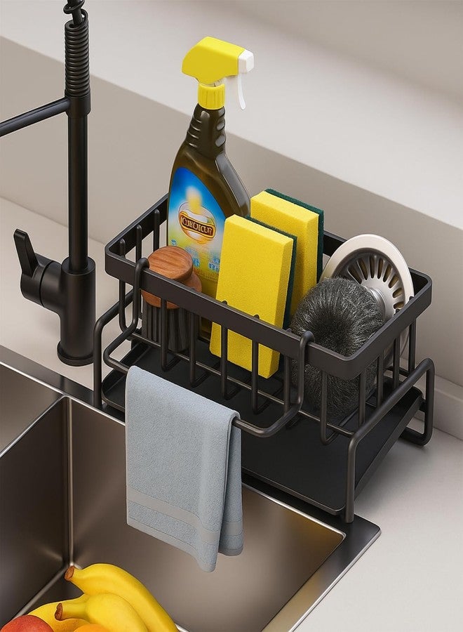 Mforall Stainless Steel Sink Caddy with Quick Draining Design Metal Sink Draining Rack Black, Durable Kitchen Countertop Organizer for Sponges, Brushes, and Soap, (Pack of 1) (Black) - Image 1