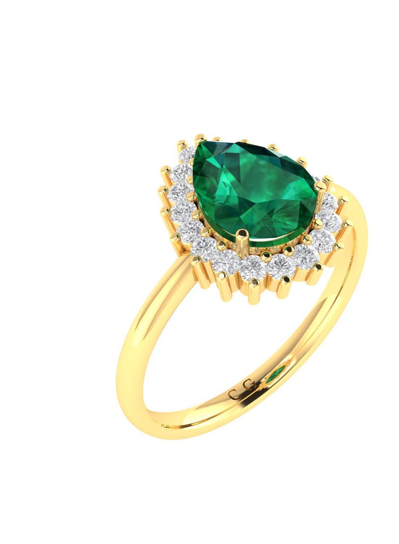 Capri Gold Diana Pear Emerald and Glittering Diamond Ring in 18K Yellow Gold  - Image 2
