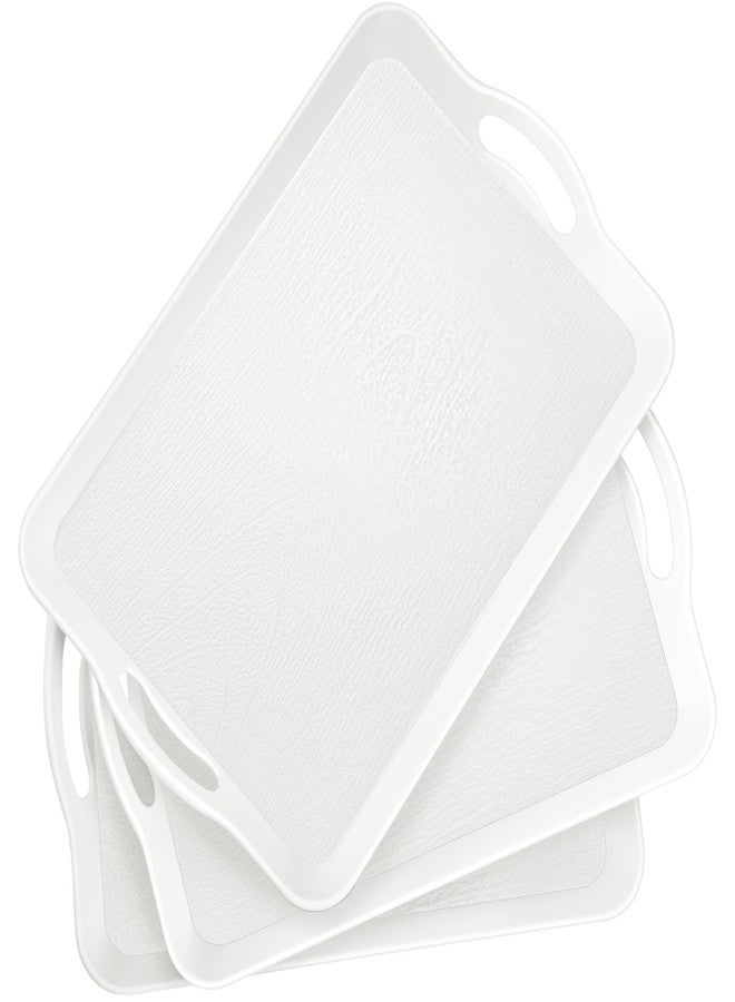 Enjamyo 3 Pack Serving Trays with Handles, 16 x 11 inch Rectangular Plastic Serving Platter, Food Serving Tray for Restaurant Buffets, Diners, School Lunch(White) - Image 1