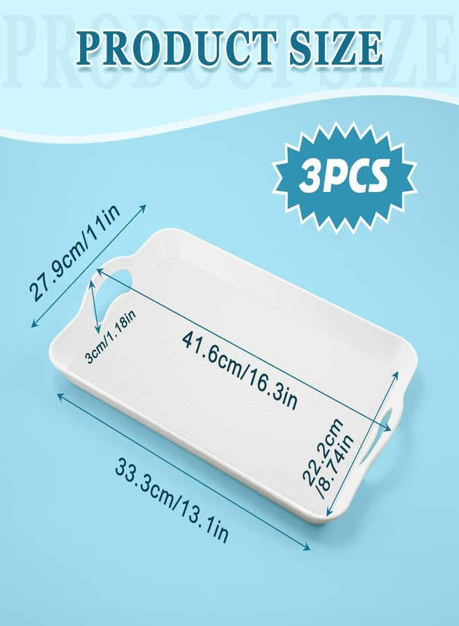 Enjamyo 3 Pack Serving Trays with Handles, 16 x 11 inch Rectangular Plastic Serving Platter, Food Serving Tray for Restaurant Buffets, Diners, School Lunch(White) - Image 2