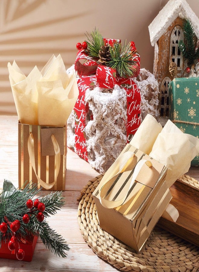 Tenare 12 Pcs Small Gift Bags Mini Metallic Paper Bag Bulk Tiny with Handle Tissue Paper for Gift Wrapping Happy Valentines Day Chinese New Year Birthday Party(4 x 2.75 x 4.5 Inch,Brown Gold) - Image 5