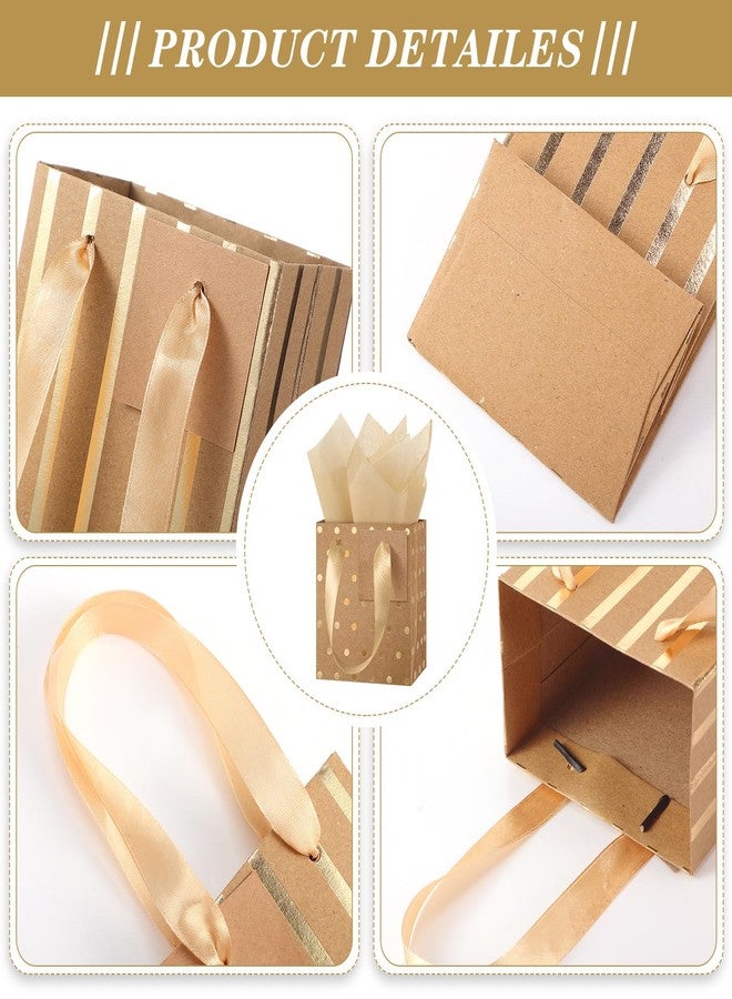 Tenare 12 Pcs Small Gift Bags Mini Metallic Paper Bag Bulk Tiny with Handle Tissue Paper for Gift Wrapping Happy Valentines Day Chinese New Year Birthday Party(4 x 2.75 x 4.5 Inch,Brown Gold) - Image 3