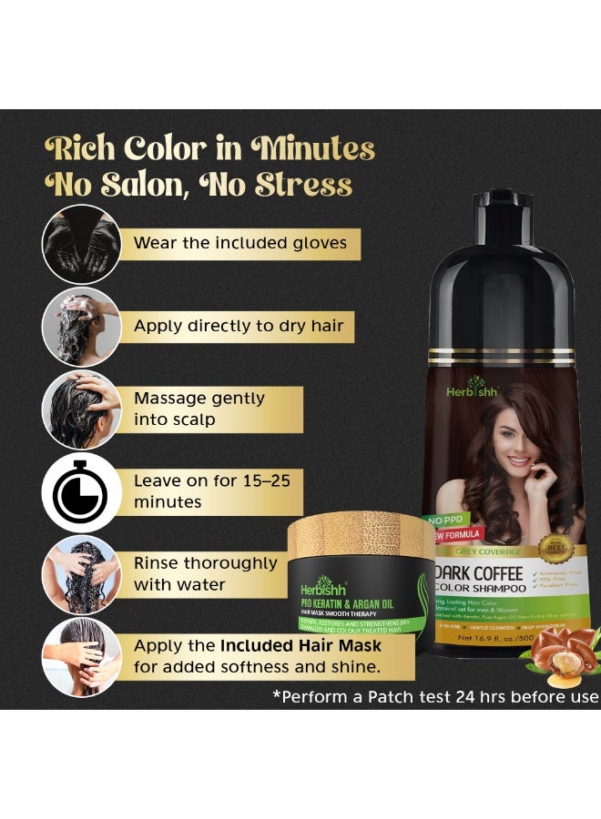 Herbishh Combo Pack - 2Pcs Dark Coffee Hair Color Shampoo 500ml + 1Pc Argan Intense Hair Mask 150ml - Image 4