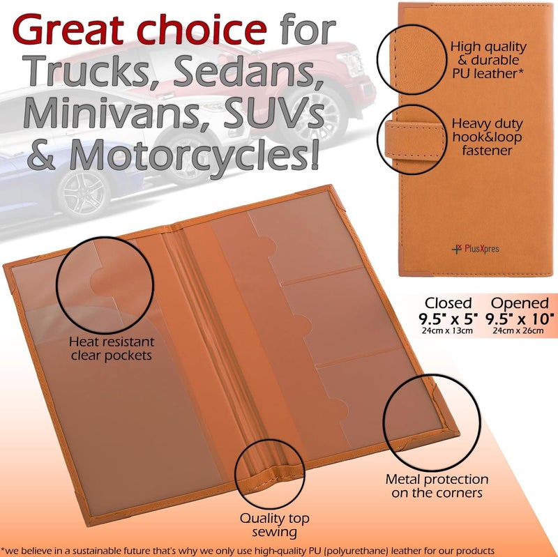 PlusXpres Auto Insurance and Registration Card Holder - Vehicle Glove Box Document Organizer - Car Essential Paperwork Holder for DMV, AAA, Contact Information Cards - Premium PU Leather Wallet Case - Orange - Image 5