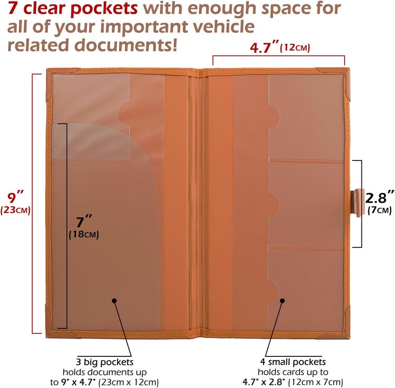 PlusXpres Auto Insurance and Registration Card Holder - Vehicle Glove Box Document Organizer - Car Essential Paperwork Holder for DMV, AAA, Contact Information Cards - Premium PU Leather Wallet Case - Orange - Image 2