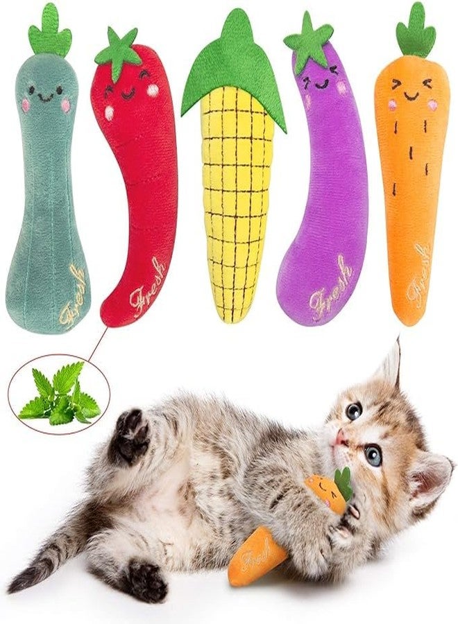 PETANGEL 5Pcs Bite Resistant Catnip Toys, Farm Theme Catnip Toys Filled Cat Teething Chew Toy, Interactive Kitten Exercise Kicker Toys for Indoor Cats, Cat Pillow Toys - Image 1