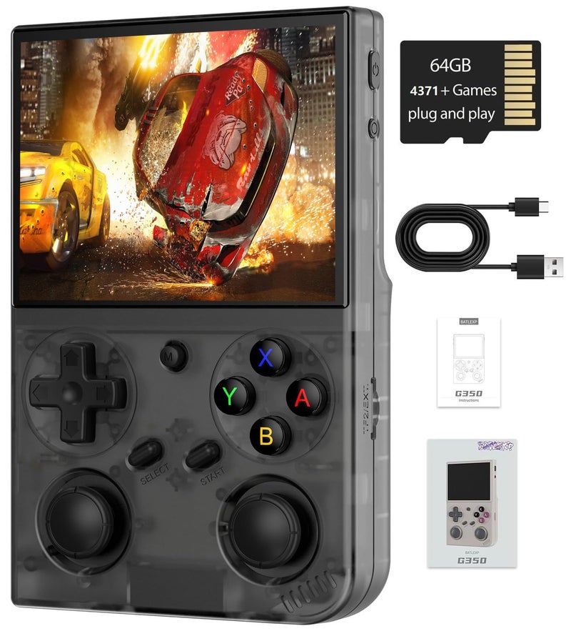 Voacle G350 Retro Handheld Game Console 35 Inch IPS Screen Linux System Builtin 64G TF Card 4371 Games Preloaded Handheld Game Console 3200mAh BatteryTransparent Black - Image 3