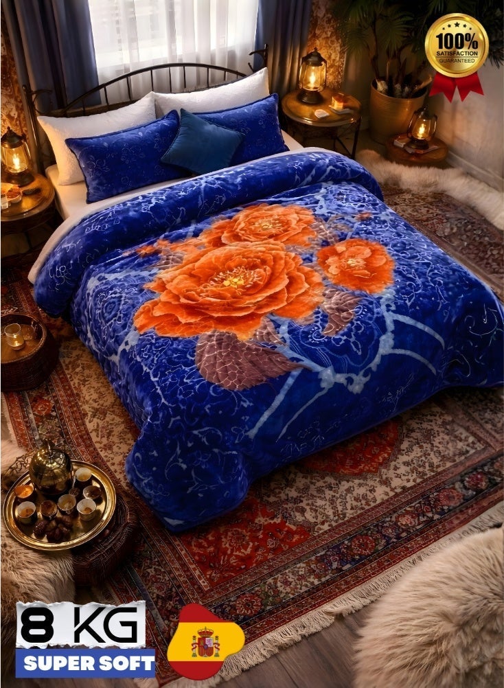 Luxury 8KG Super Soft Orange Floral Blanket Size 240 Cm By 220 Cm Double-Layer – Thick Warm Plush Bed Blanket with Large Flower Design Made Of High-Quality Material - Image 3
