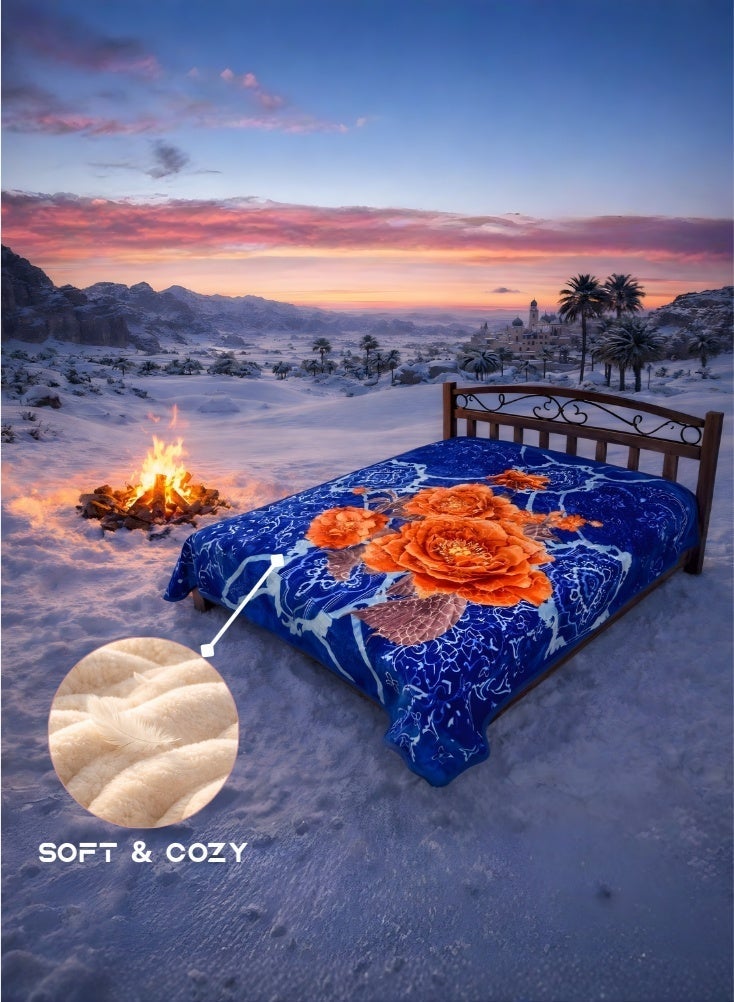 Luxury 8KG Super Soft Orange Floral Blanket Size 240 Cm By 220 Cm Double-Layer – Thick Warm Plush Bed Blanket with Large Flower Design Made Of High-Quality Material - Image 4