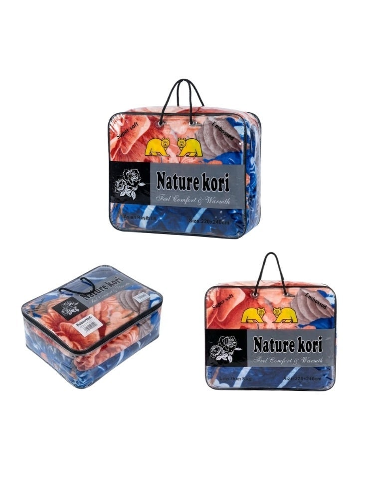 Luxury 8KG Super Soft Orange Floral Blanket Size 240 Cm By 220 Cm Double-Layer – Thick Warm Plush Bed Blanket with Large Flower Design Made Of High-Quality Material - Image 1